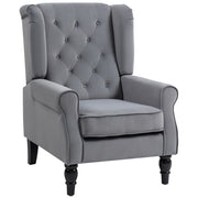 Retro Wingback Accent Chair With Button Tufted Backrest For Living Room Comfort Light Grey