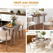 Space Saving Round Drop Leaf Dining Table for 4 with Wood Legs for Small Kitchens Grey