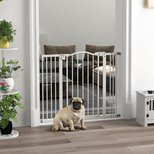 Adjustable Pet Safety Gate with Auto Close Door for Stairs and Hallways White