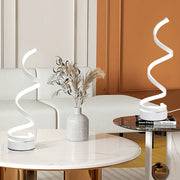 Set of 2 Modern LED Table Lamps with Wave Design and Metal Base for Bedroom, White AOSOM