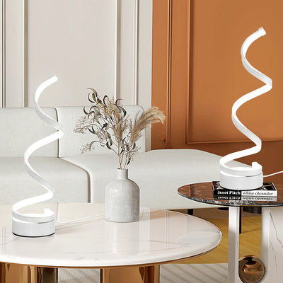 Set of 2 Modern LED Table Lamps with Wave Design and Metal Base for Bedroom, White AOSOM