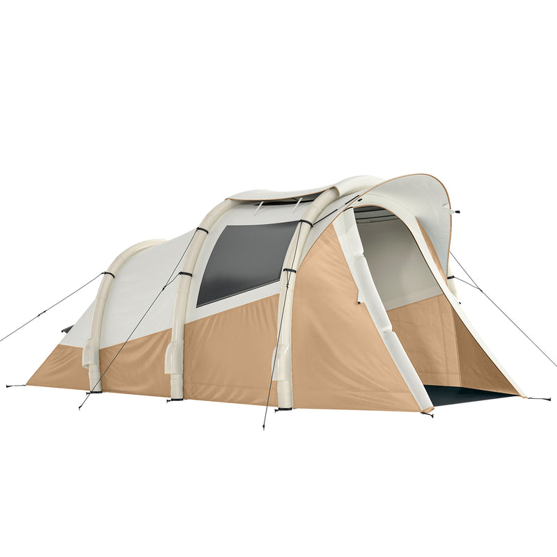 Inflatable Two Room Camping Tent for Quick Five Minute Setup Waterproof for 2 to 3 People Khaki Beige