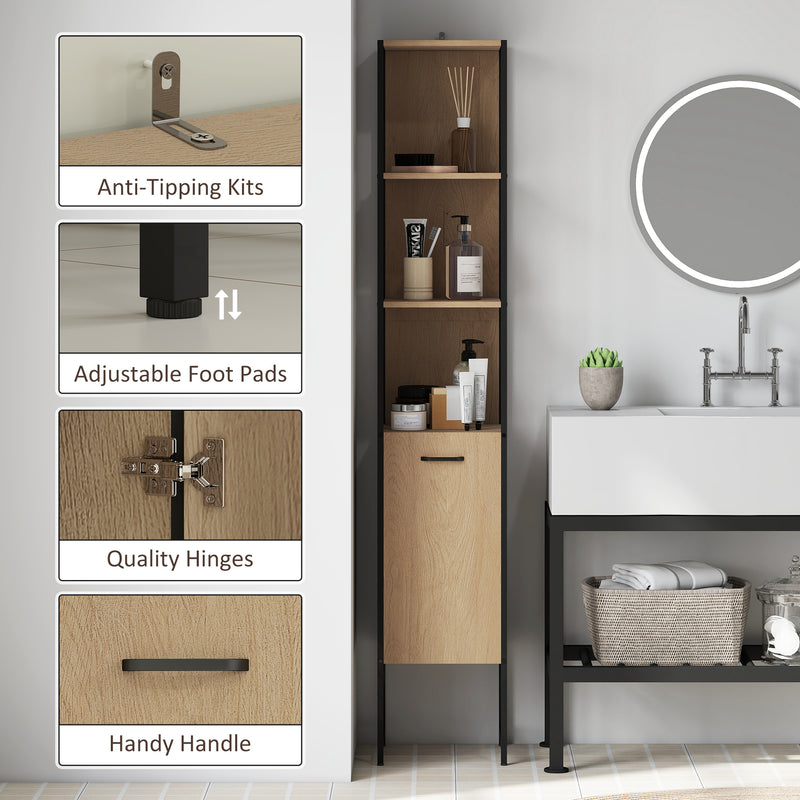 Tall Wooden Bathroom Cabinet with Open Storage and Adjustable Shelf for Organised Spaces