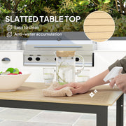 Rectangular 6 Seater Garden Dining Table with Slatted Top and Metal Frame in Teak by Outsunny