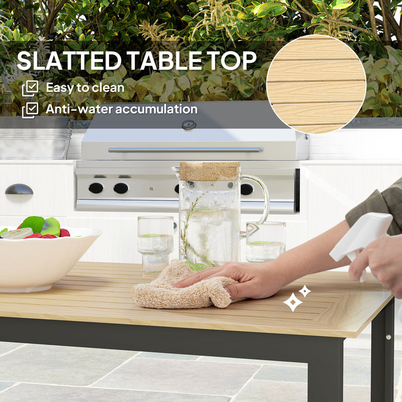 Rectangular 6 Seater Garden Dining Table with Slatted Top and Metal Frame in Teak by Outsunny