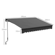 Dark Grey 3 x 2m Electric Awning With Remote Control And Aluminium Frame For Patios