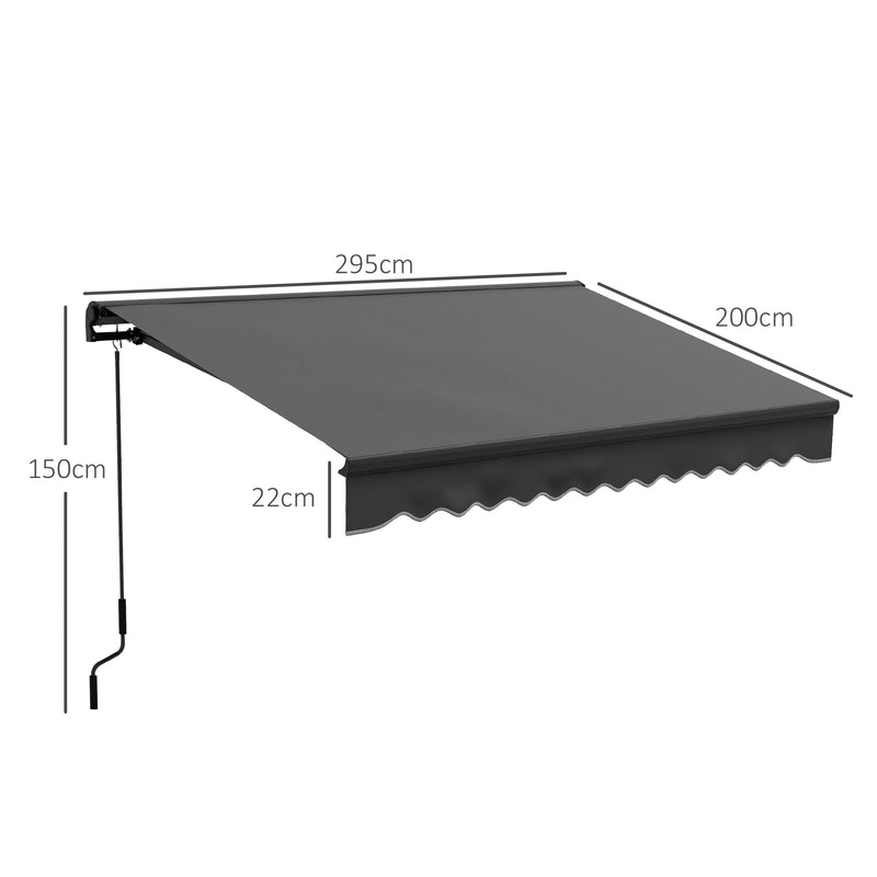 Dark Grey 3 x 2m Electric Awning With Remote Control And Aluminium Frame For Patios