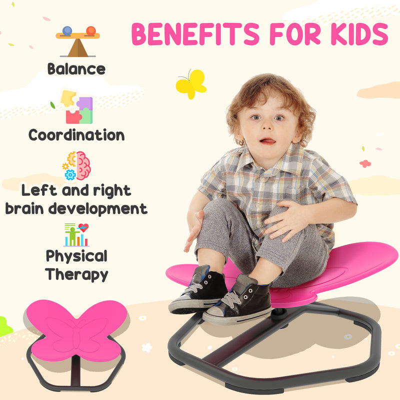 Kids Butterfly Swivel Chair for Spinning Balance and Coordination Training Pink AOSOM