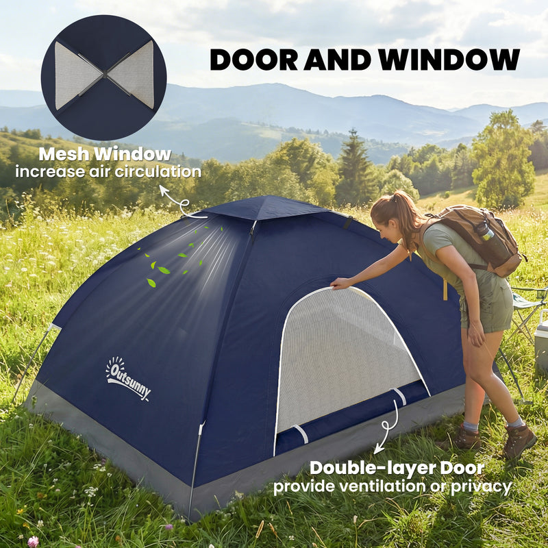 2 Person Camping Tent with Mesh Windows for Ventilation and Bug Protection Navy Blue