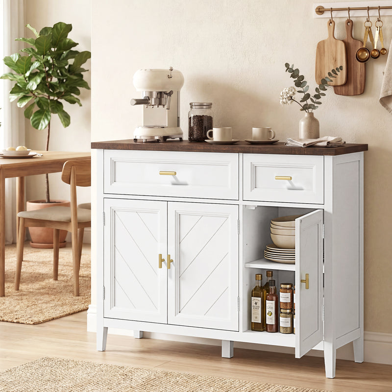 Hallway Sideboard with Adjustable Shelves and Drawers for Organised Storage White Brown Homcom