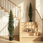 Artificial Cypress Trees Set of 2 for Tidy Low Maintenance Front Door Display Green Homcom