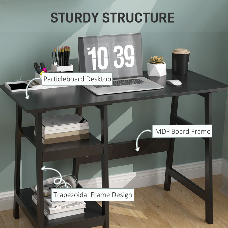 Black Compact Computer Desk with Storage Shelves and Bookshelf for Home Office