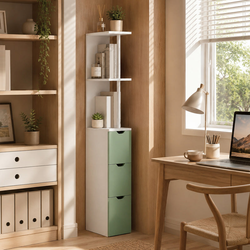 Bathroom Floor Cabinet for Small Spaces with Shelves and Drawers White Light Green