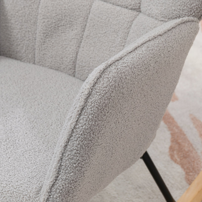 Wingback Nursery Rocking Chair With Berber Fleece Ideal for Nursing and Relaxing Light Grey