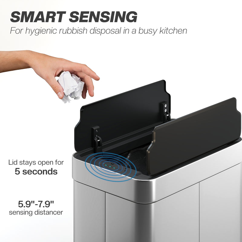 Sensor Kitchen Bin 55L Hands Free with Slim Space Saving Design Silver Tone Homcom