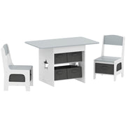 Kids Table and Chair Set with 6 Storage Drawers for Toddlers Aged 3 to 8 Light Grey