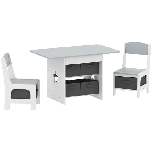 Kids Table and Chair Set with 6 Storage Drawers for Toddlers Aged 3 to 8 Light Grey
