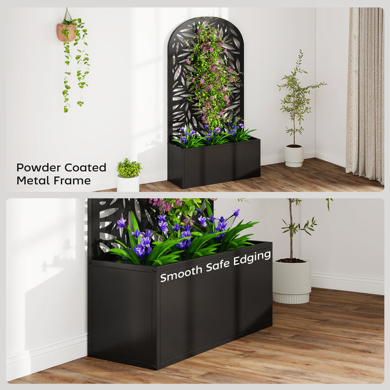 Metal Planter with Trellis for Climbing Plants and Vines Outdoor Garden Black