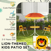 Yellow Kids Garden Picnic Table Set With Lion Design Foldable Chairs And Parasol