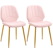 Set of 2 Velvet Dining Chairs with Padded Seat and Steel Legs for Comfort Pink