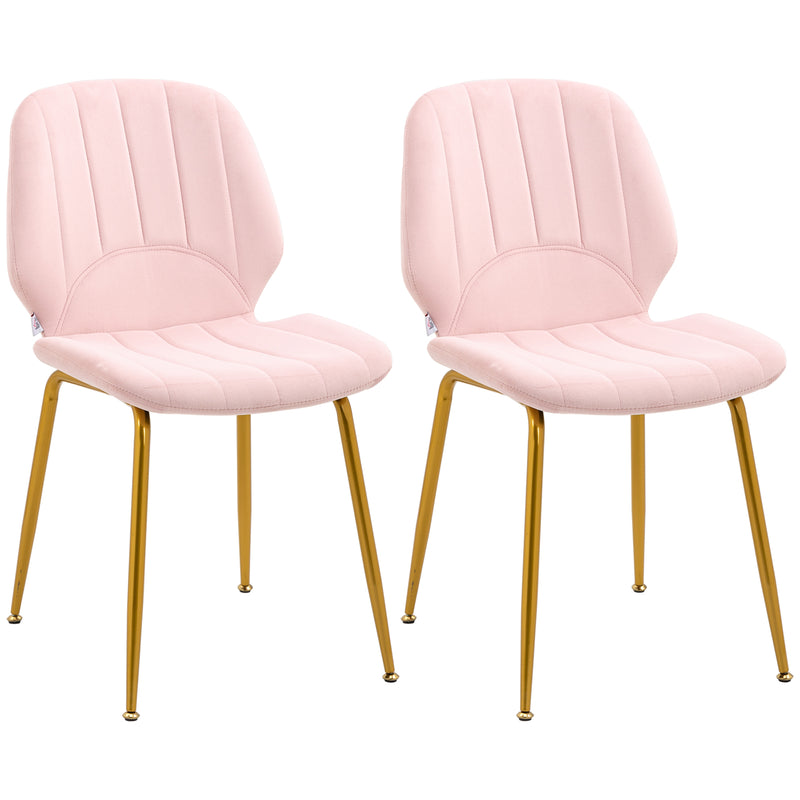Set of 2 Velvet Dining Chairs with Padded Seat and Steel Legs for Comfort Pink
