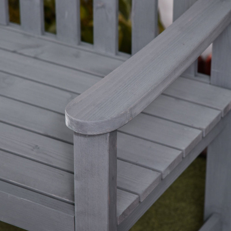 2 Seater Grey Wooden Garden Bench With Arms