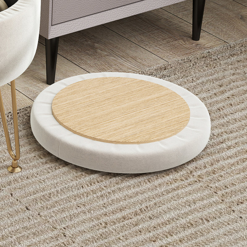 Round Storage Ottoman Footstool Cream White With Gold Hairpin Legs 5L Velvet Feel by HOMCOM