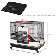 Small Animal Hutch with Waste Tray for Guinea Pigs and Rabbits Steel Wire Cage Black AOSOM