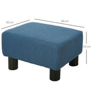 Linen Fabric Footstool Ottoman Cube With Sturdy Legs for Living Room Comfort, Blue
