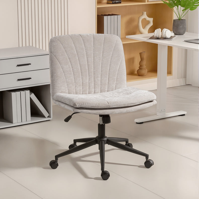 Armless Swivel Office Chair with Wheels and Criss Cross Back for Home or Desk Use Beige AOSOM
