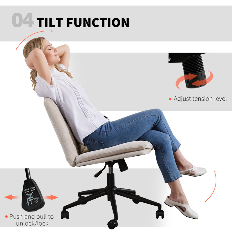 Armless Swivel Office Chair with Wheels and Criss Cross Back for Home or Desk Use Beige AOSOM
