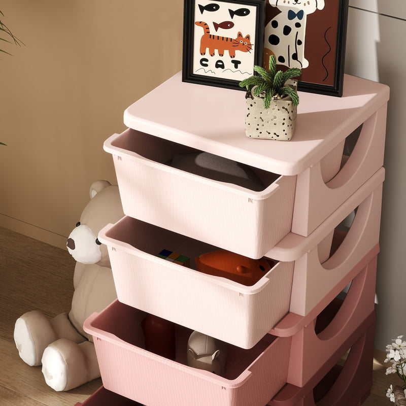 Pink Four Tier Kids Storage Unit With Removable Plastic Drawers For Bedroom Organisation