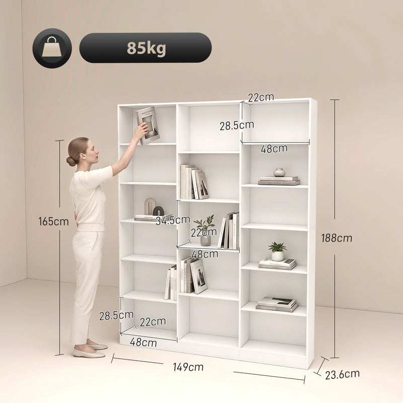 Slim Bookcase with Adjustable Shelves for Small Spaces and Hallways White