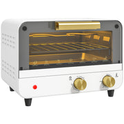 White 12L Mini Toaster Oven With Adjustable Timer and Glass Door For Small Kitchens