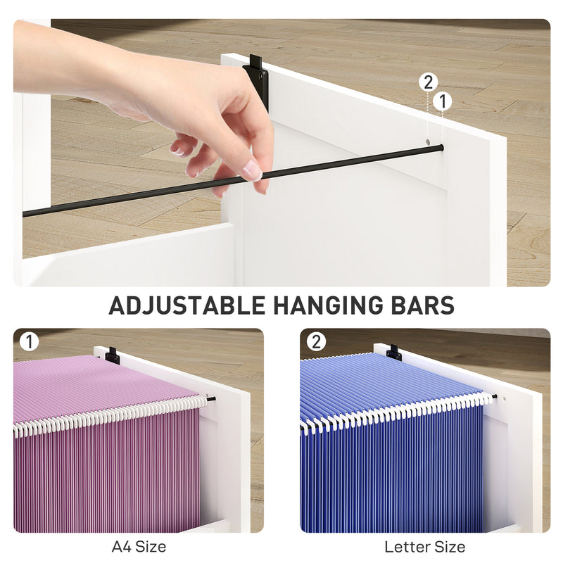 3 Drawer Filing Cabinet with Lock and Adjustable File Rails for Home Office Storage White