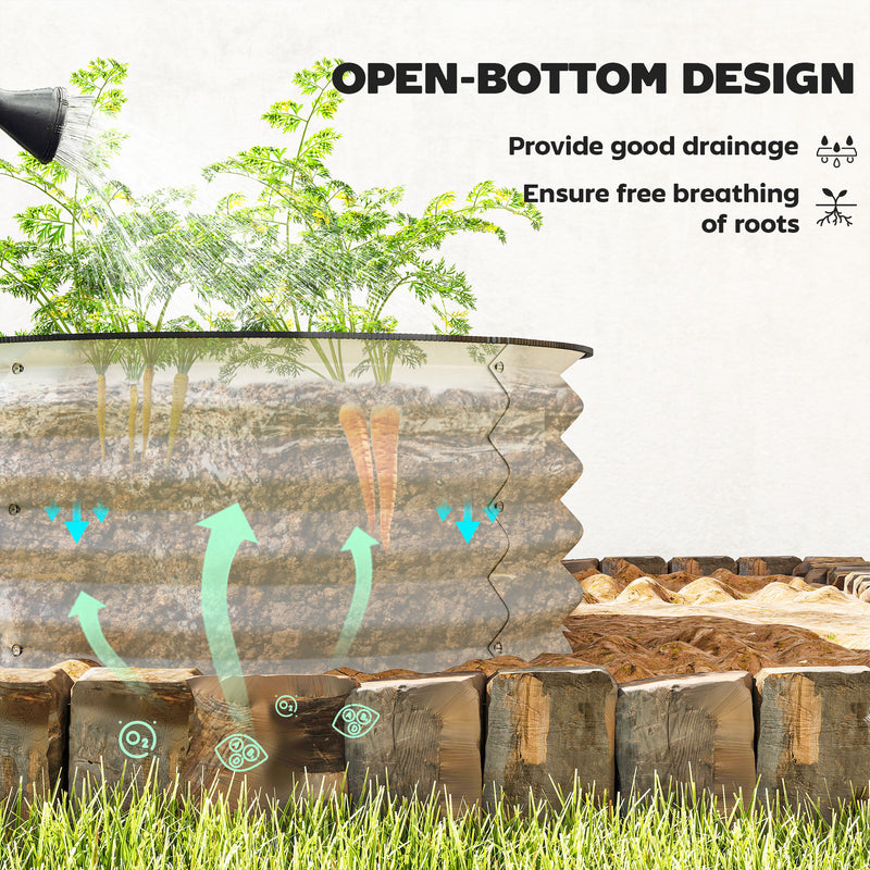 Set of 2 Metal Raised Garden Beds With Safety Edging For Vegetables and Flowers Cream White AOSOM