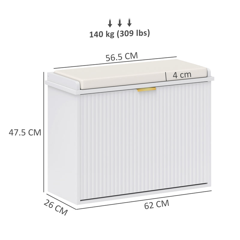White Shoe Storage Bench with Padded Seat and Six Compartments by HOMCOM