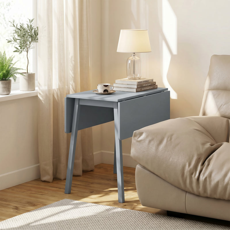 Folding Drop Leaf Dining Table for Small Kitchens Seats 4 Space Saving Pine Wood Grey