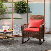 Red Rattan Rocking Chair with Cushions Steel Frame for Garden Patio Balcony by Outsunny