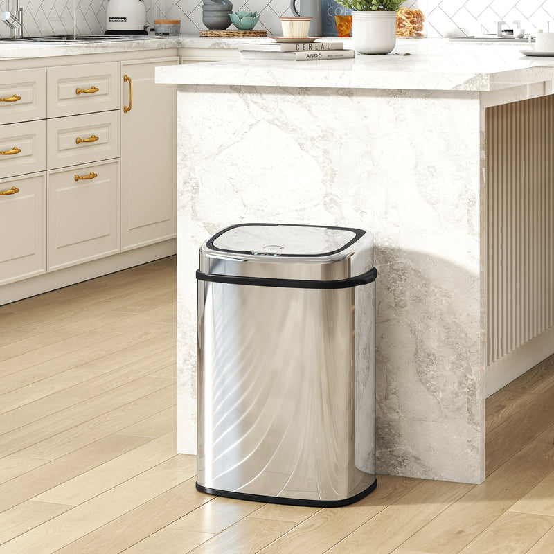 50L Touchless Kitchen Rubbish Bin with Motion Sensor Lid for Home or Office Silver