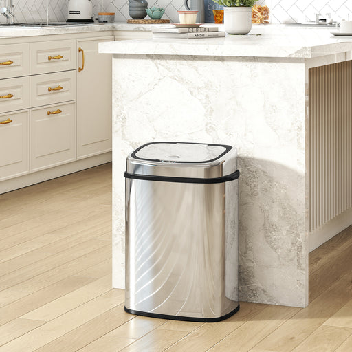 50L Touchless Kitchen Rubbish Bin with Motion Sensor Lid for Home or Office Silver