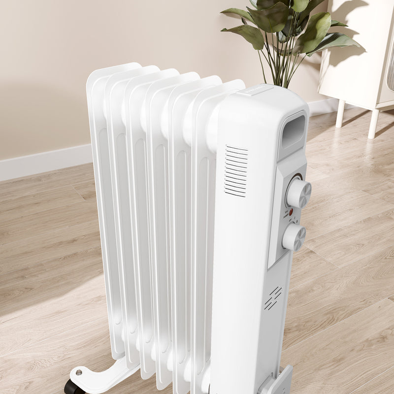 1.5kW Seven Fin Oil Filled Radiator Portable Electric Heater, White by HOMCOM