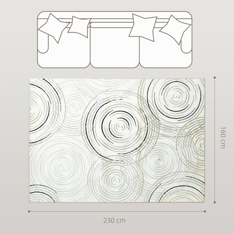 Machine Washable Swirl Pattern Area Rug for Living Room or Bedroom 230 x 160 cm, Cream White