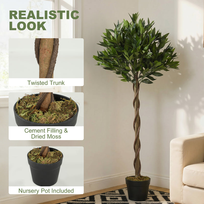 Artificial Bay Laurel Topiary Trees Set of 2 for Low Maintenance Front Door Greenery Green