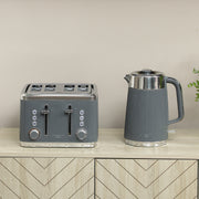 4 Slice Toaster and Fast Boil 1.7L Electric Kettle Set with Limescale Filter, Grey