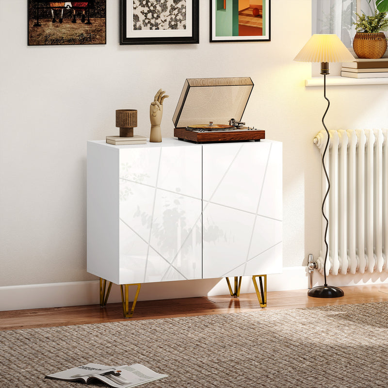 Modern High Gloss Sideboard with Hairpin Legs for Stylish Storage and Display, White