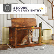 Extra Large Dog Crate Furniture with Flip-up Top and Two Doors Rustic Brown by PawHut