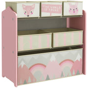 Kids Storage Unit with 6 Fabric Bins Ideal for Bedrooms and Playrooms, Pink