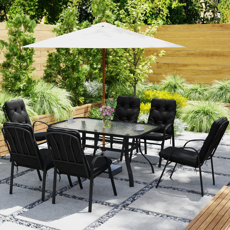 6 Seater Garden Dining Set with Cushions Ideal for Outdoor Meals - Black