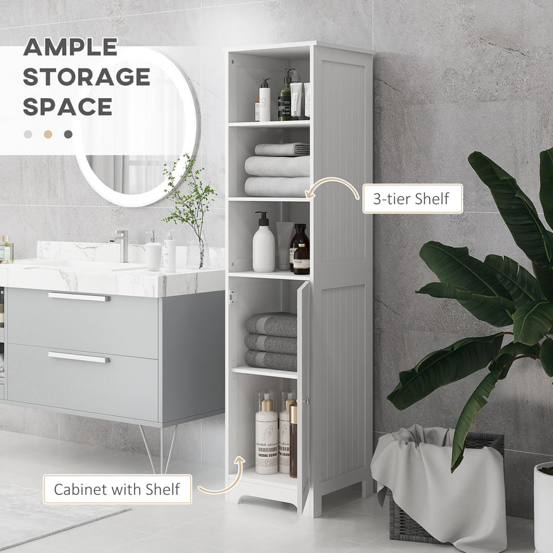 Tall Bathroom Cabinet with Open Shelves and Cupboard for Small Spaces White Homcom